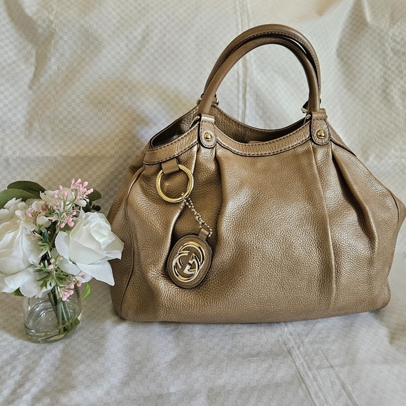 NDS Women's Gucci Beige Leather Luxury Satchel Handbag (EXCELLENT) - Picture 1 of 16